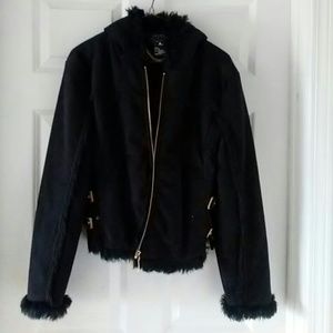 Black Hooded Suede Jacket